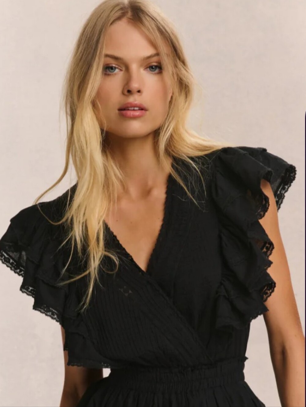 LoveShackFancy Black Eyelet Ruffle Mini Dress